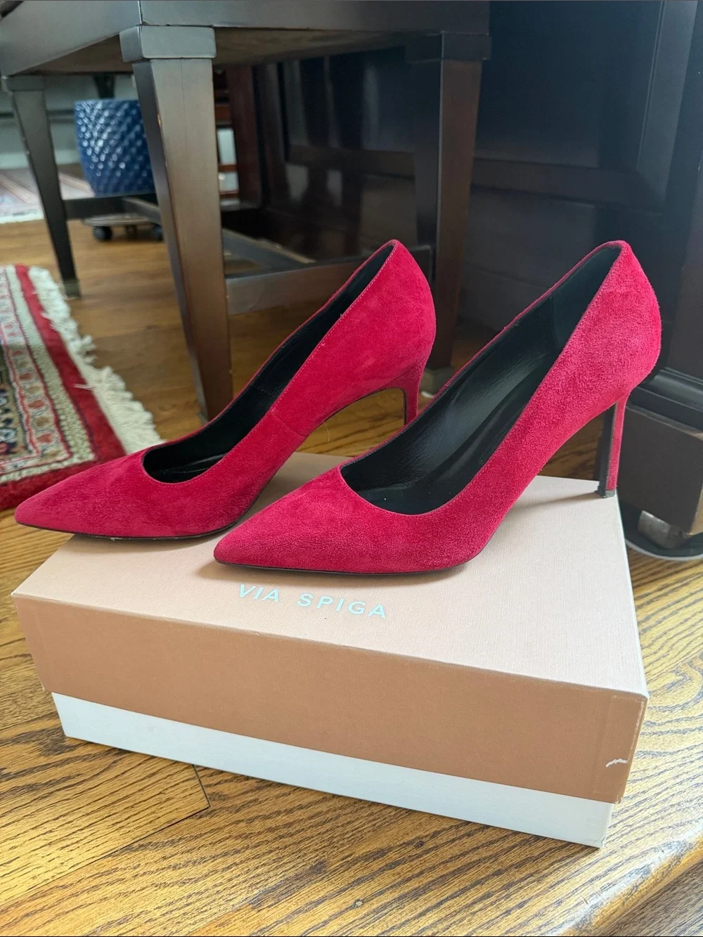 Via Spiga “Nikole” Ruby Red Suede Pointed-Toe Stiletto Pumps Sz 9 (box incl.)